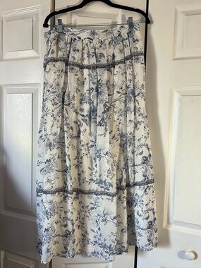 Calypso St. Barth Cream Maxi Skirt with Blue Floral Toile